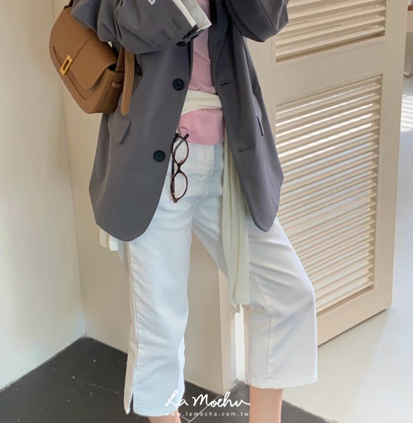 側開衩牛仔卡布里褲